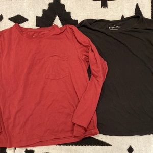 EVERLANE LOT OF 2 LONGSLEEVE TEE SHIRTS ORGANIC COTTON BOXY POCKET BLACK WINE